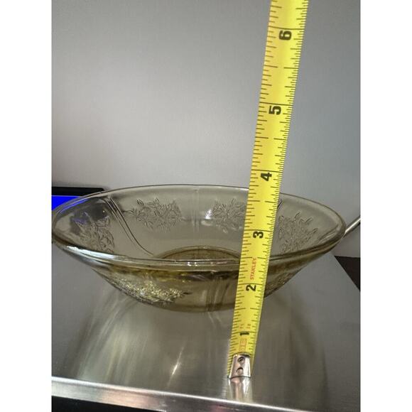 Federal Glass Sharon Amber Cabbage Rose Bowl Depression Glass 8.5" Yellow Dish - Picture 10 of 13